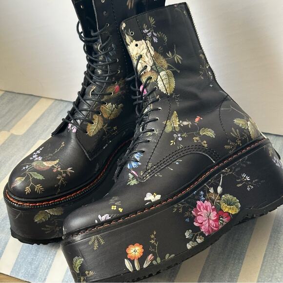 R13 Black Floral Double Stack Platform Lace-Up Boots size US 8 EU 38 - Picture 5 of 13